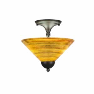 Semi-Flush with 2 Bulbs Shown In Bronze Finish With 12" Firré Saturn Glass