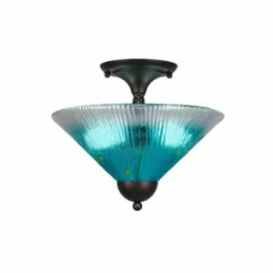 Semi-Flush with 2 Bulbs Shown In Bronze Finish With 12" Teal Crystal Glass