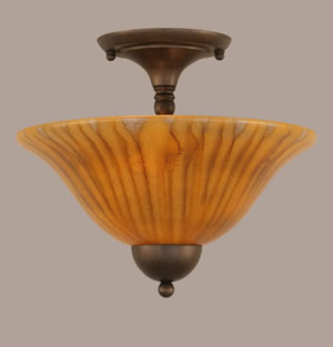 Semi-Flush with 2 Bulbs Shown In Bronze Finish With 12" Tiger Glass
