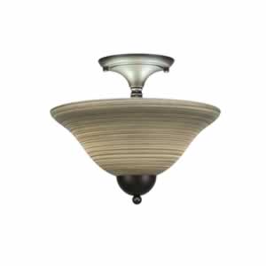 Semi-Flush with 2 Bulbs Shown In Bronze Finish With 12" Gray Linen Glass