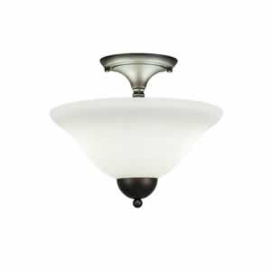 Semi-Flush with 2 Bulbs Shown In Bronze Finish With 12" White Linen Glass