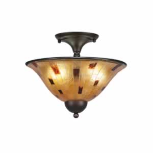 Semi-Flush with 2 Bulbs Shown In Bronze Finish With 12" Penshell Resin Shade
