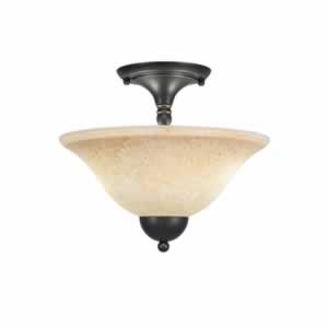 Semi-Flush with 2 Bulbs Shown In Dark Granite Finish With 12" Italian Marble Glass