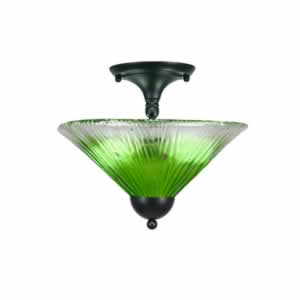 Semi-Flush with 2 Bulbs Shown In Matte Black Finish With 12" Kiwi Green Crystal Glass