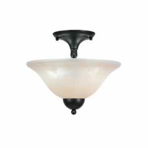 Semi-Flush with 2 Bulbs Shown In Matte Black Finish With 12" Amber Marble Glass