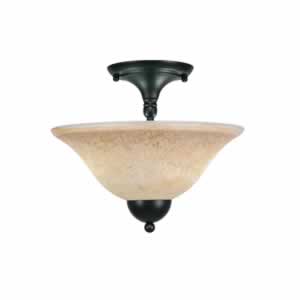 Semi-Flush with 2 Bulbs Shown In Matte Black Finish With 12" Italian Marble Glass