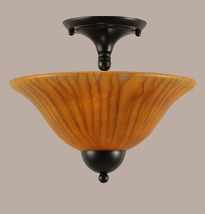 Semi-Flush with 2 Bulbs Shown In Matte Black Finish With 12" Tiger Glass