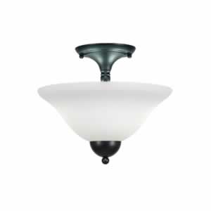 Semi-Flush with 2 Bulbs Shown In Matte Black Finish With 12" White Linen Glass