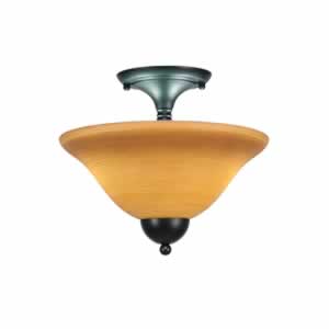 Semi-Flush with 2 Bulbs Shown In Matte Black Finish With 12" Cayenne Linen Glass