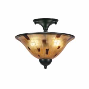 Semi-Flush with 2 Bulbs Shown In Matte Black Finish With 12" Penshell Resin Shade