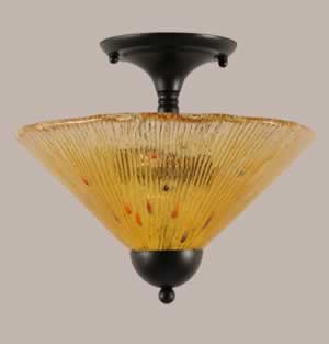 Semi-Flush with 2 Bulbs Shown In Matte Black Finish With 12" Gold Champagne Crystal Glass