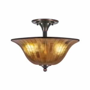 Semi-Flush with 3 Bulbs Shown In Black Copper Finish With 16" Penshell Resin Shade