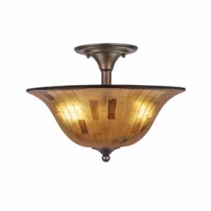 Semi-Flush with 3 Bulbs Shown In Bronze Finish With 16" Penshell Resin Shade