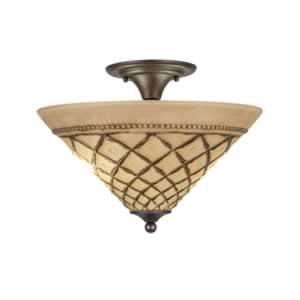 Semi-Flush with 3 Bulbs Shown In Bronze Finish With 16" Chocolate Icing Glass