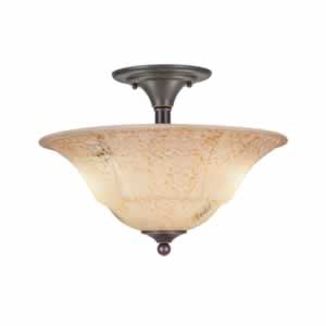 Semi-Flush with 2 Bulbs Shown In Dark Granite Finish With 16" Italian Marble Glass