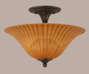 Semi-Flush with 2 Bulbs Shown In Dark Granite Finish With 16" Tiger Glass