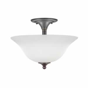 Semi-Flush with 2 Bulbs Shown In Dark Granite Finish With 16" White Linen Glass