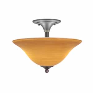 Semi-Flush with 2 Bulbs Shown In Dark Granite Finish With 16" Cayenne Linen Glass