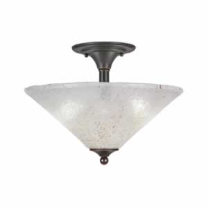 Semi-Flush with 2 Bulbs Shown In Dark Granite Finish With 16" Gold Ice Glass