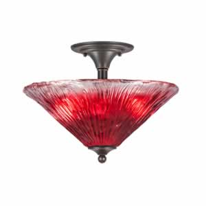 Semi-Flush with 2 Bulbs Shown In Dark Granite Finish With 16" Raspberry Crystal Glass