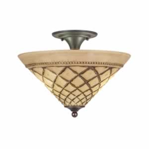 Semi-Flush with 2 Bulbs Shown In Dark Granite Finish With 16" Chocolate Icing Glass
