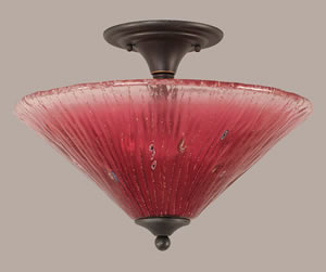 Semi-Flush with 2 Bulbs Shown In Dark Granite Finish With 16" Wine Crystal Glass