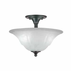 Semi-Flush with 2 Bulbs Shown In Matte Black Finish With 16" White Marble Glass