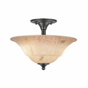 Semi-Flush with 2 Bulbs Shown In Matte Black Finish With 16" Italian Marble Glass