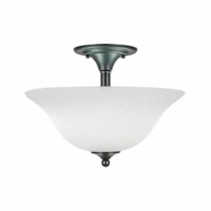 Semi-Flush with 2 Bulbs Shown In Matte Black Finish With 16" White Linen Glass