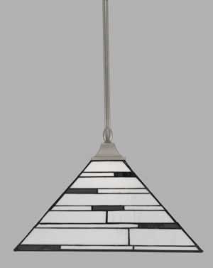 Stem Hung Pendant With Square Fitter And Hang Straight Swivel Shown In Brushed Nickel Finish With 14" Pearl Ebony Tiffany Glass