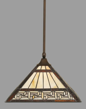 Stem Hung Pendant With Square Fitter And Hang Straight Swivel Shown In Bronze Finish With 14" Greek Key Tiffany Glass