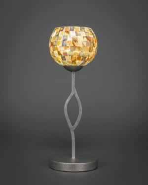 Revo Mini Table Lamp Shown in Aged Silver Finish With 6" Sea Mist Seashell Glass