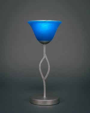 Revo Mini Table Lamp Shown in Aged Silver Finish With 7" Blue Italian Glass