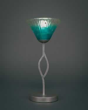 Revo Mini Table Lamp Shown in Aged Silver Finish With 7" Teal Crystal Glass