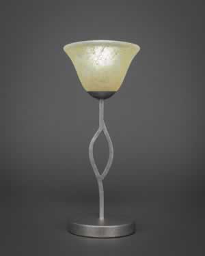 Revo Mini Table Lamp Shown in Aged Silver Finish With 7" Amber Marble Glass