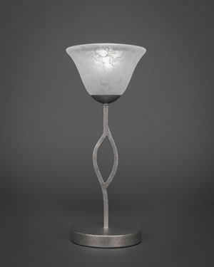 Revo Mini Table Lamp Shown in Aged Silver Finish With 7" White Marble Glass
