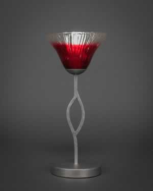 Revo Mini Table Lamp Shown in Aged Silver Finish With 7" Raspberry Crystal Glass