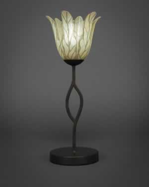 Revo Mini Table Lamp Shown In Dark GraniteFinish With 7" Vanilla Leaf Glass