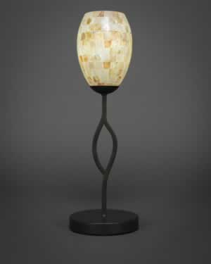 Revo Mini Table Lamp Shown In Dark GraniteFinish With 5" Ivory Glaze Seashell Glass