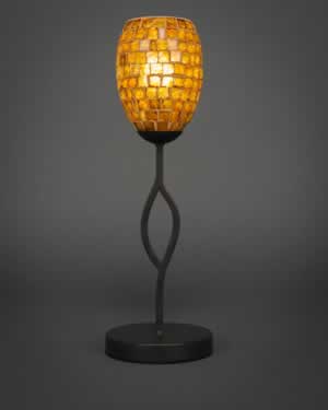 Revo Mini Table Lamp Shown In Dark GraniteFinish With 5" Copper Mosaic Glass