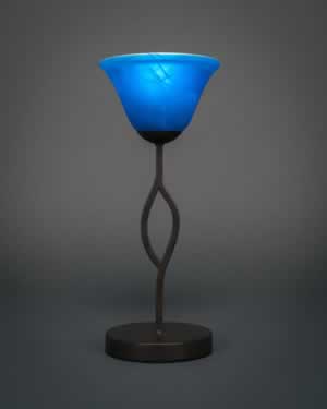 Revo Mini Table Lamp Shown In Dark GraniteFinish With 7" Blue Italian Glass