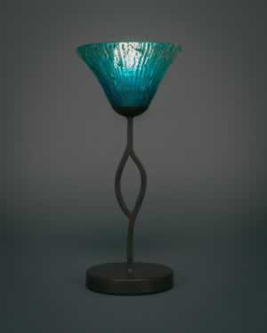 Revo Mini Table Lamp Shown In Dark GraniteFinish With 7" Teal Crystal Glass