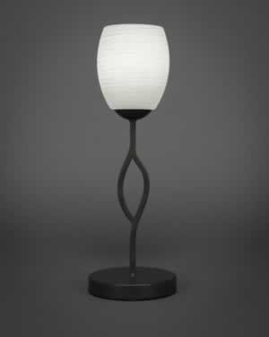 Revo Mini Table Lamp Shown In Dark GraniteFinish With 5" White Linen Glass