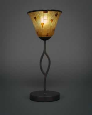 Revo Mini Table Lamp Shown In Dark GraniteFinish With 7” Penshell Resin Glass