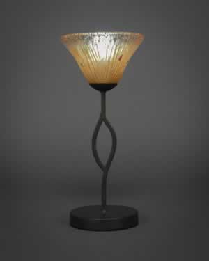 Revo Mini Table Lamp Shown In Dark GraniteFinish With 7” Amber Crystal Glass