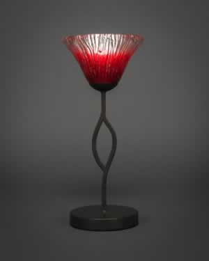 Revo Mini Table Lamp Shown In Dark GraniteFinish With 7" Raspberry Crystal Glass