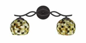 Revo 2 Light Bath Bar Shown In Dark Granite Finish With 6" Sea Mist Seashell Glass