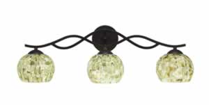 Revo 3 Light Bath Bar Shown In Dark Granite Finish With 6" Mystical Seashell Glass