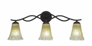 Revo 3 Light Bath Bar Shown In Dark Granite Finish With 5.5" Fluted Amber Crystal Glass