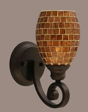 Curl Wall Sconce Shown In Bronze Finish With 5" Mosaic Glass